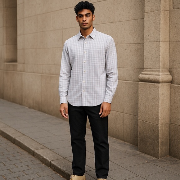 UNTUCKit Men's L Blue Plaid Long Sleeve Button-Up Shirt Casual - Picture 2 of 5